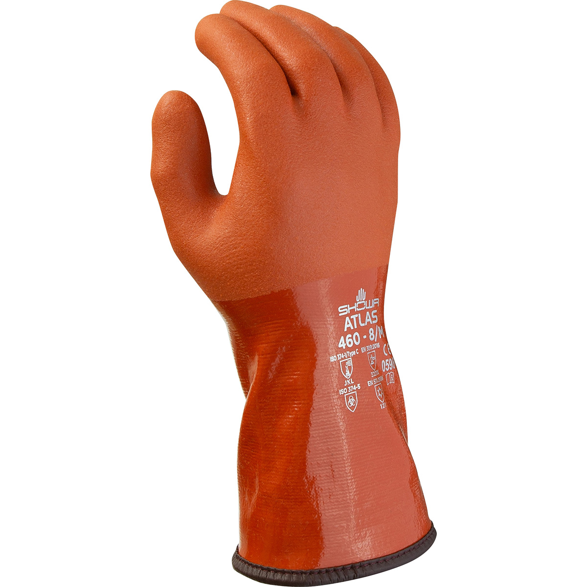 Chemical resistant PVC fully coated double dipped, insulated with seamless acrylic liner, orange, rough finish, small