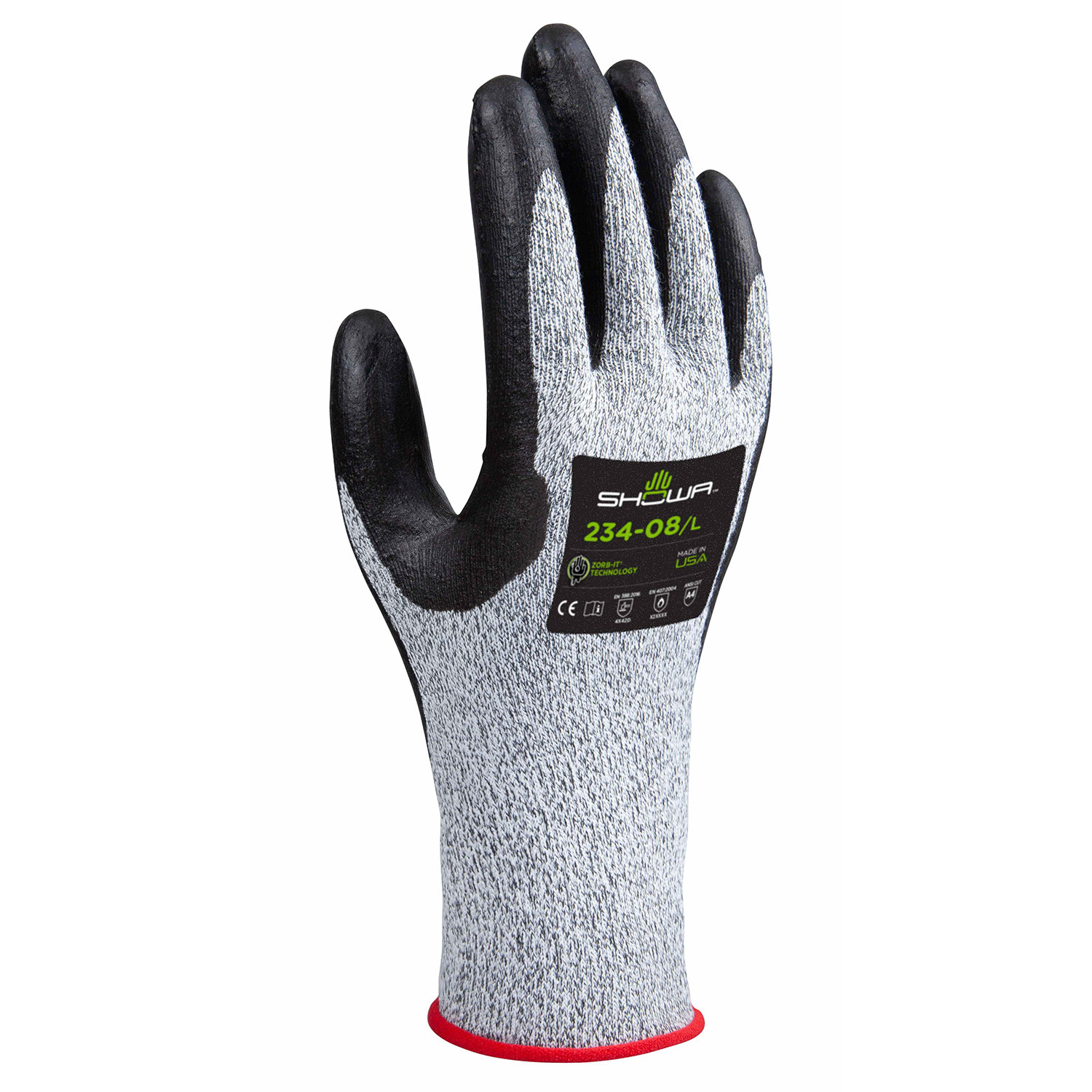 Foam nitrile palm, 15 gauge seamless spandex/engineered cut resistant liner reinforced w/HPPE,  black & white w/gray, ANSI CUT LEVEL A4/medium