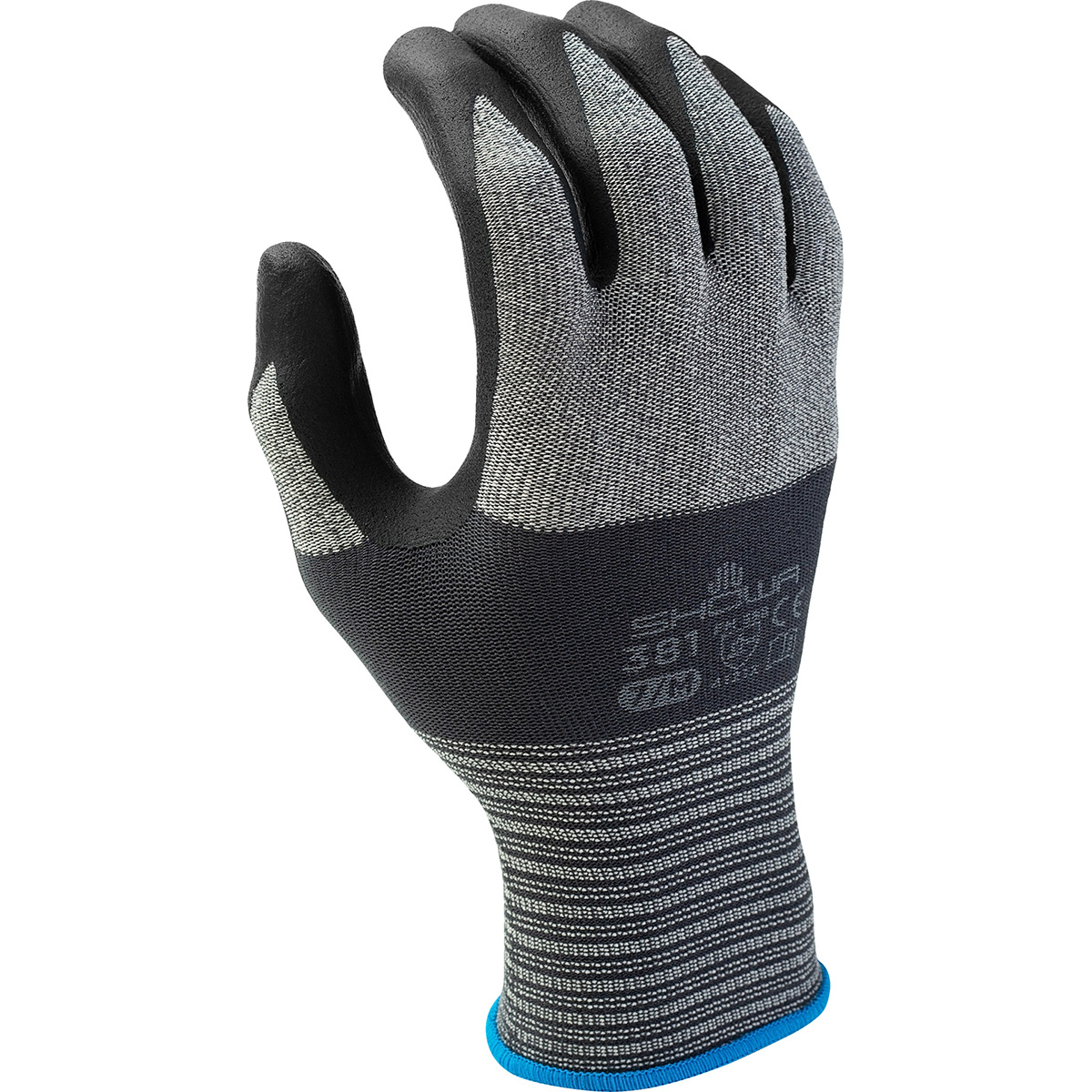 General purpose, "S" pattern foamed nitrile coated, grey /black coating, seamless, breathable microfiber knit liner, medium