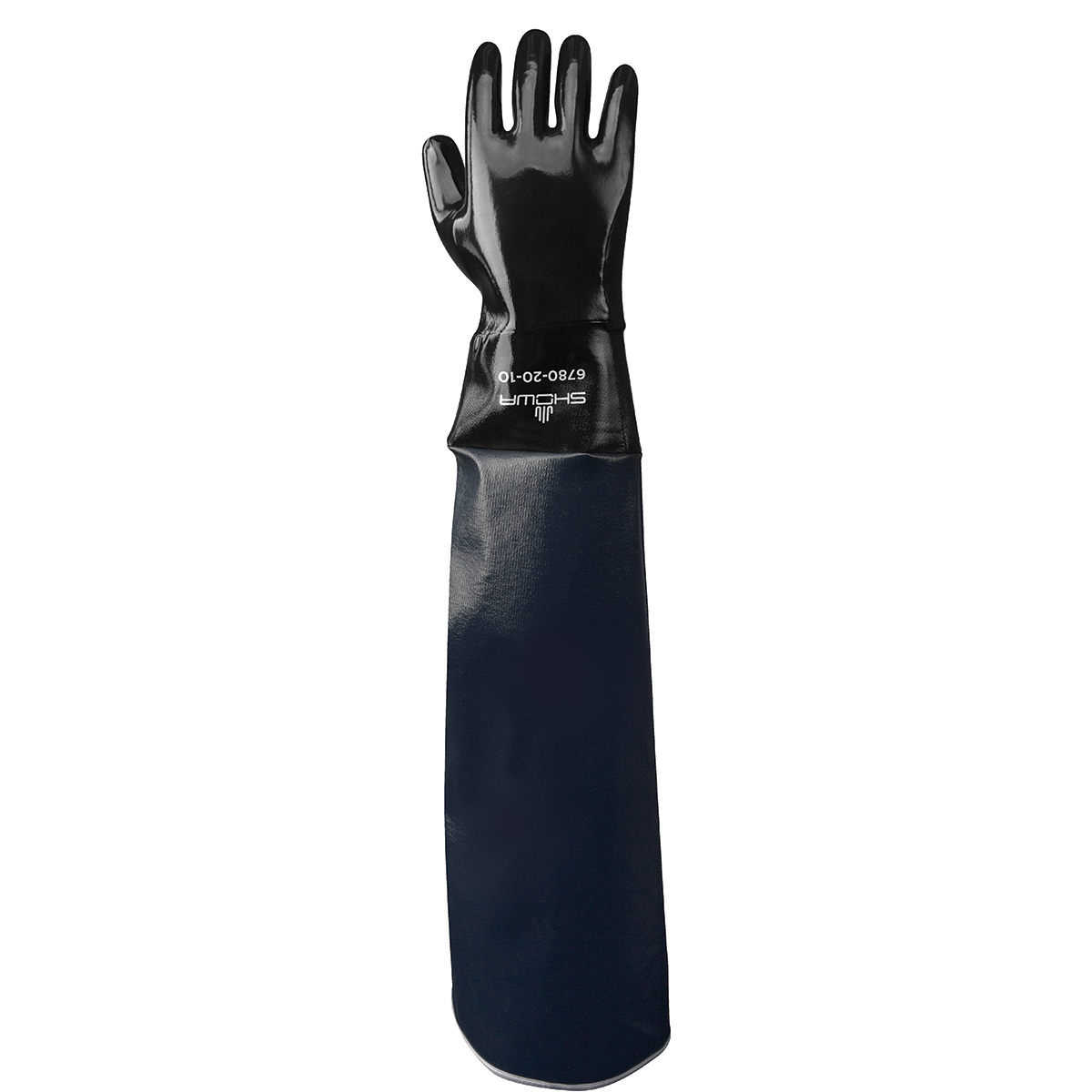 Chemical resistant 12" fully coated neoprene gauntlet, 20" nitrile laminated shoulder length sleeve, black, large