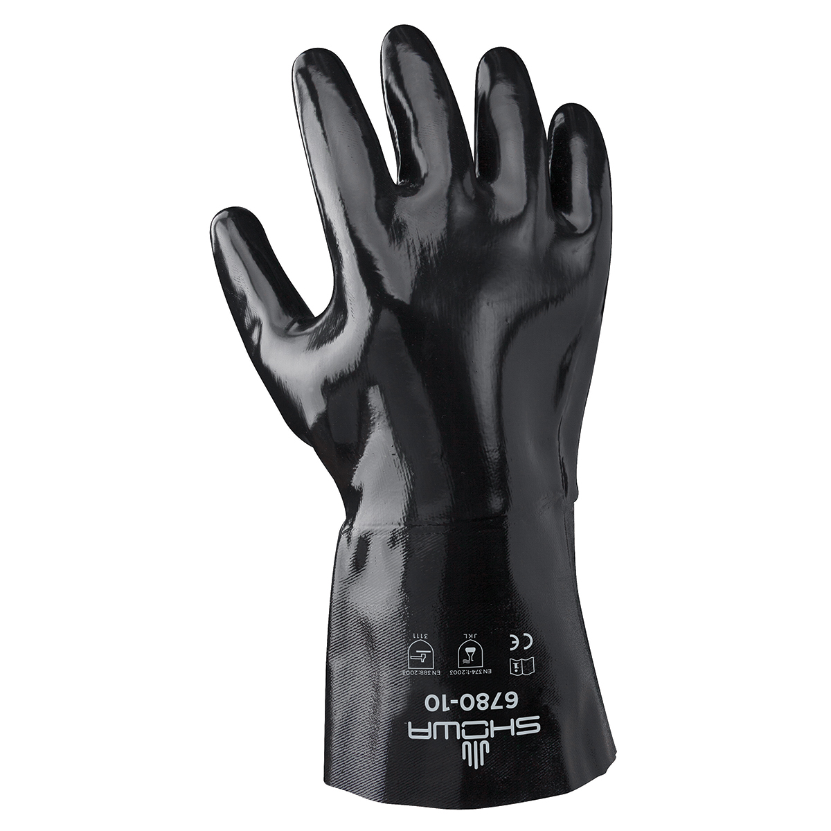 Chemical resistant neoprene fully coated heavyweight 12" gauntlet, black, Sanitized smooth finish, large