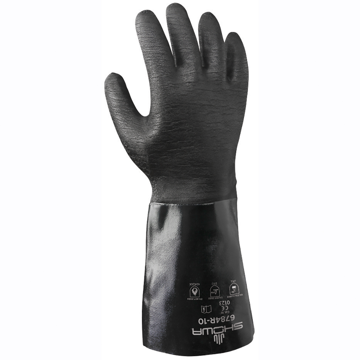 Chemical resistant neoprene fully coated heavyweight 14" gauntlet, black, Sanitized rough finish, large