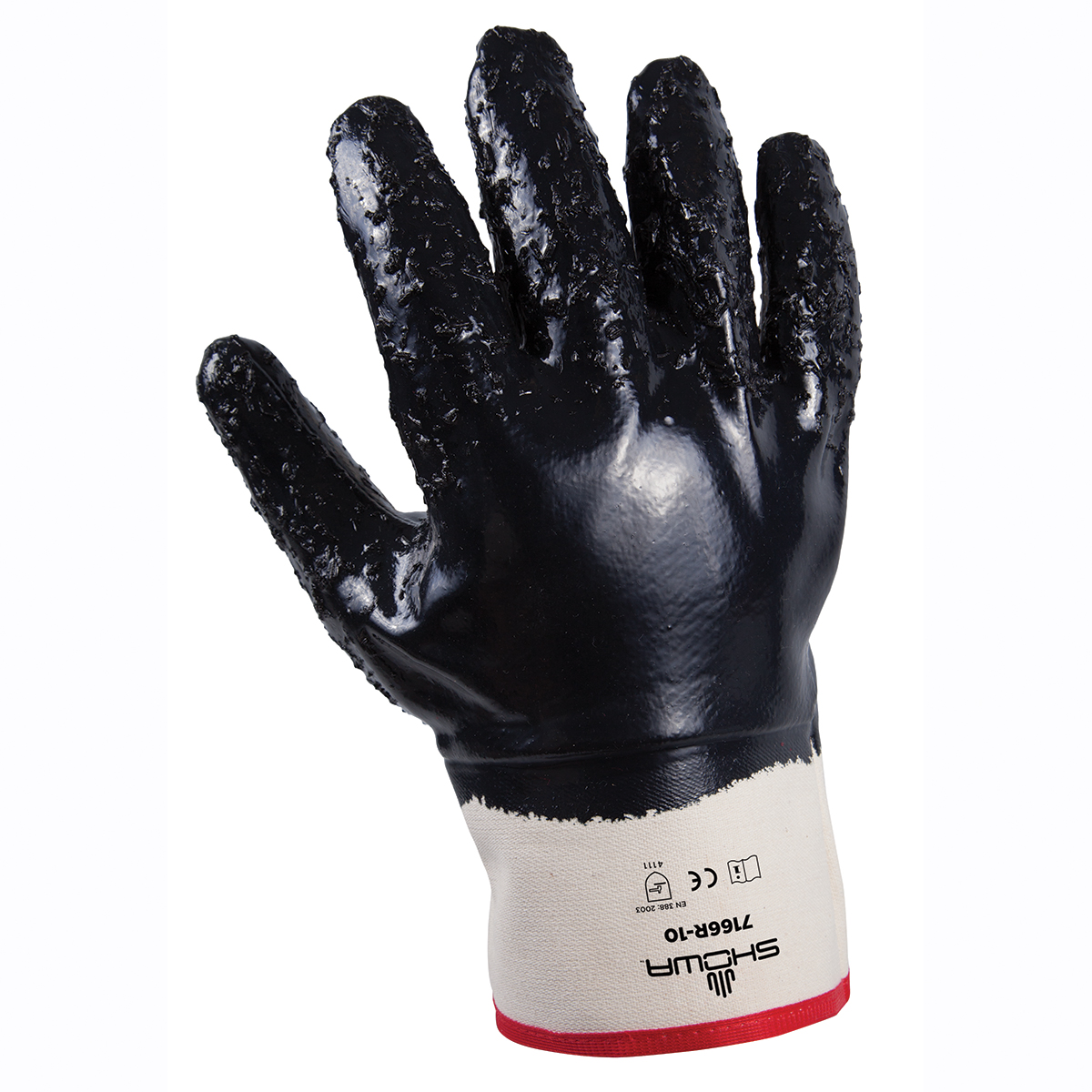 General purpose nitrile coated, navy, fully coated rubberized safety cuff, rough finish, large