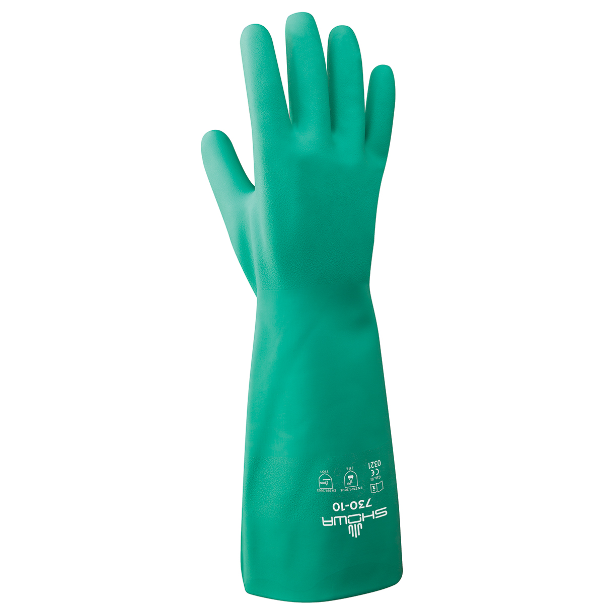 Chemical resistant unsupported nitrile, 13", 15-mil, light green, bisque finish, flock lined, extra large