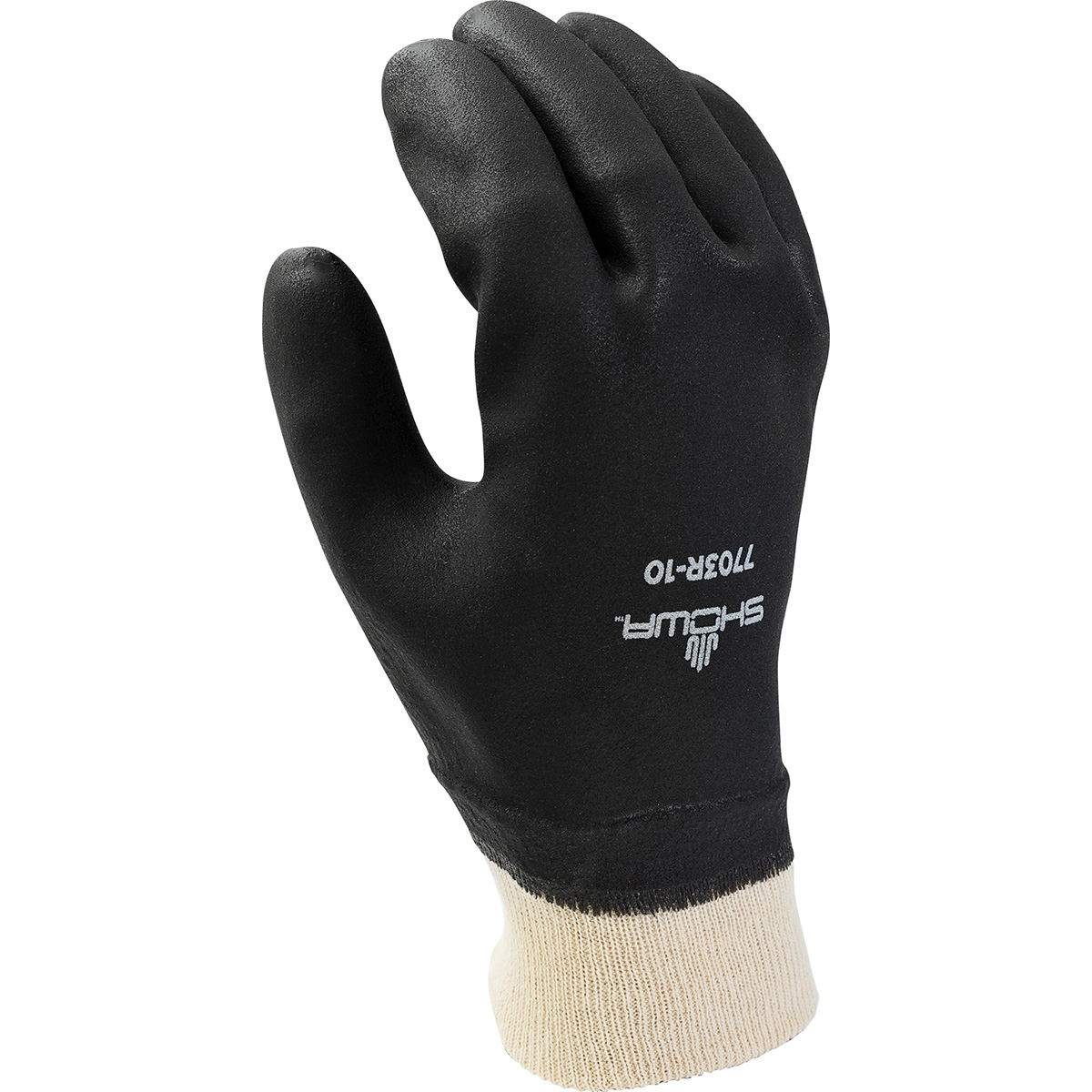 All general-purpose industrial application, PVC fully coated knit wrist w/jersey liner, Sanitized, black, rough finish, large