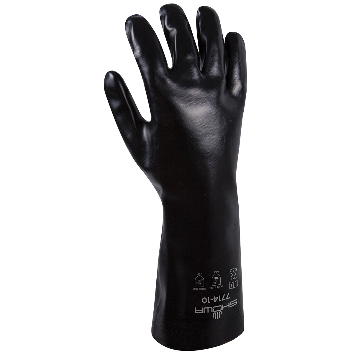 Chemical resistant PVC fully coated 14" gauntlet w/jersey liner, Sanitized, black, smooth, large