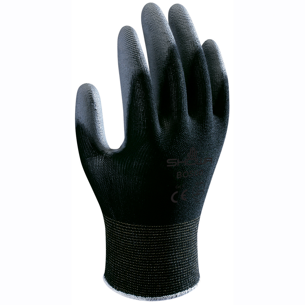13- gauge engineered nylon w/polyurethane palm coating, black with black coating, smooth grip, large