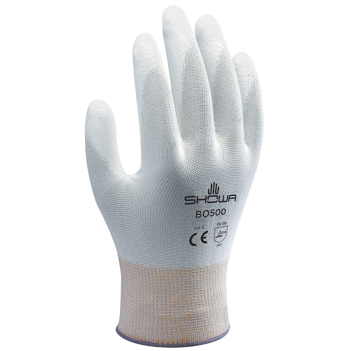 13- gauge engineered nylon w/polyurethane palm coating, white with white coating, smooth grip, extra large