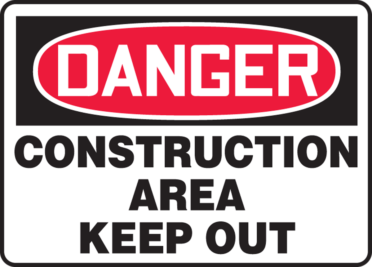 Safety Sign, DANGER CONSTRUCTION AREA KEEP OUT, 10" x 14", Plastic