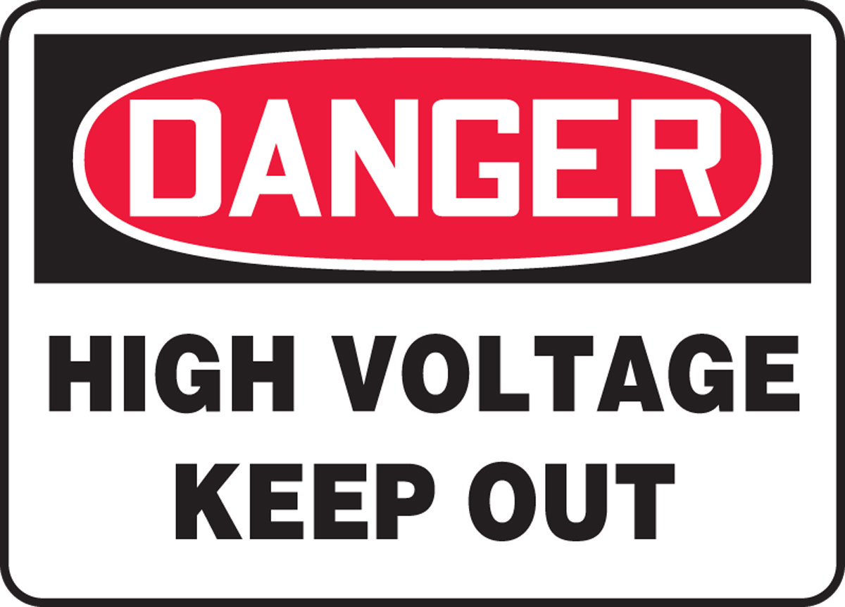 Safety Sign, DANGER HIGH VOLTAGE KEEP OUT, 7" x 10", Plastic