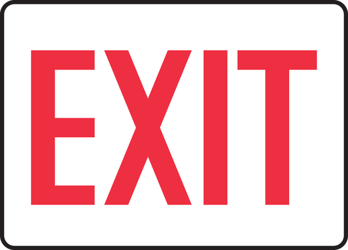Safety Sign, EXIT (Red/White), 7" x 10", Adhesive Poly