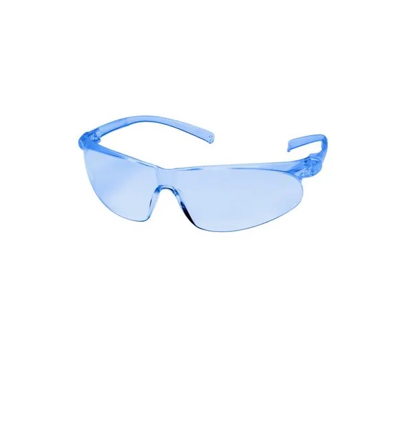 GLASSES, POLY, BLUE LENS WRAP AROUND FRAME