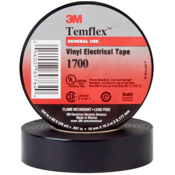 ELECTRICAL TAPE 3M BLACK3/4"X60' TEMFLEX GEN USE