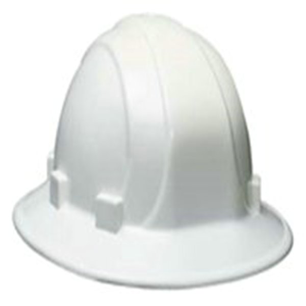 HARD HAT,WHITE FULL BRIMW/ RATCHET SUSPENSIO