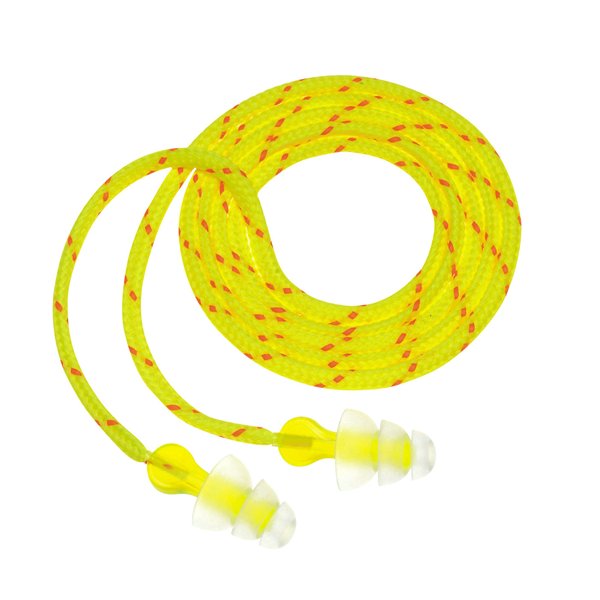 EAR PLUGS, TRI FLANGED WITH CORDS, 100/BX