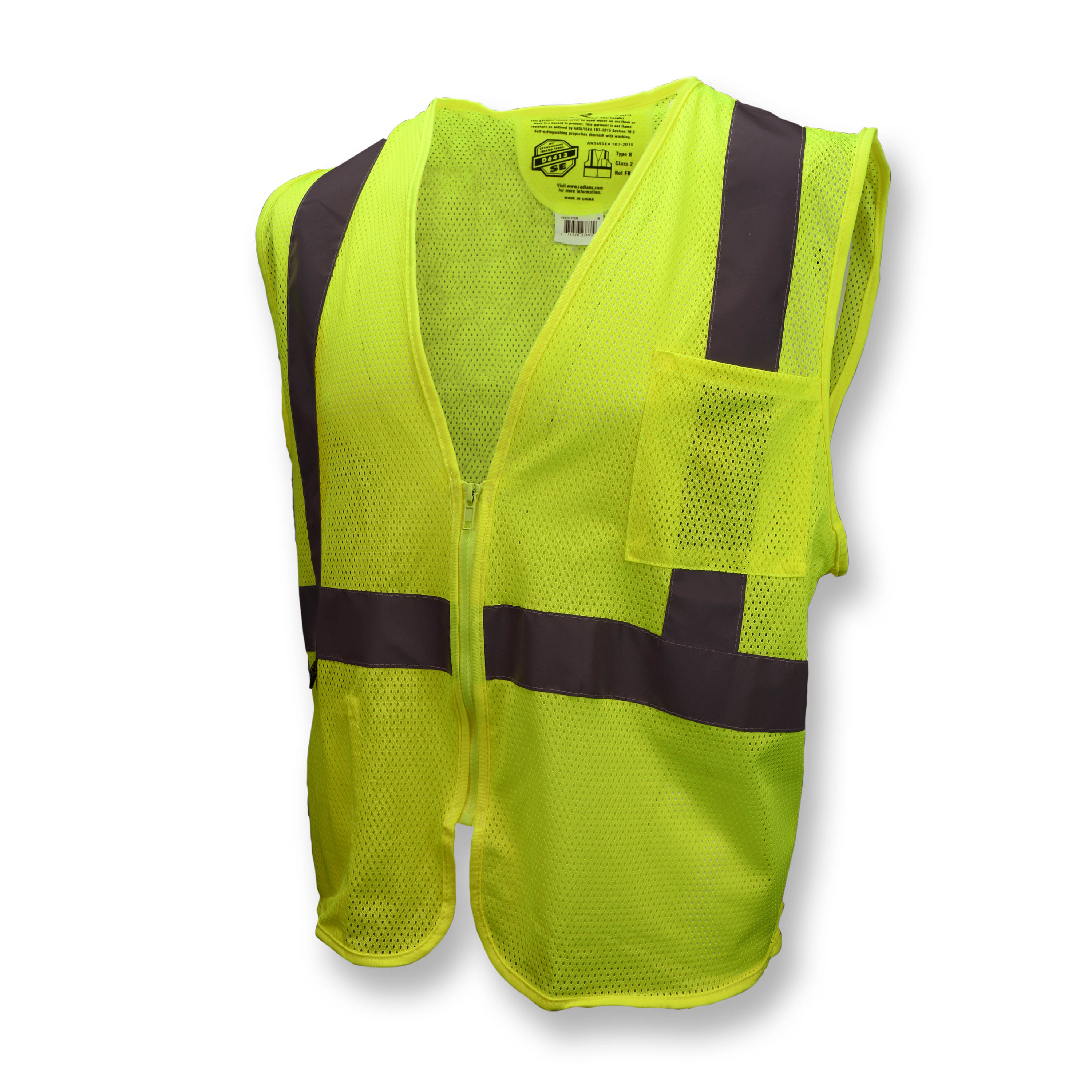 SV25 Economy Class 2 Self Extinguishing Mesh Safety Vest with Zipper - Green - Size M