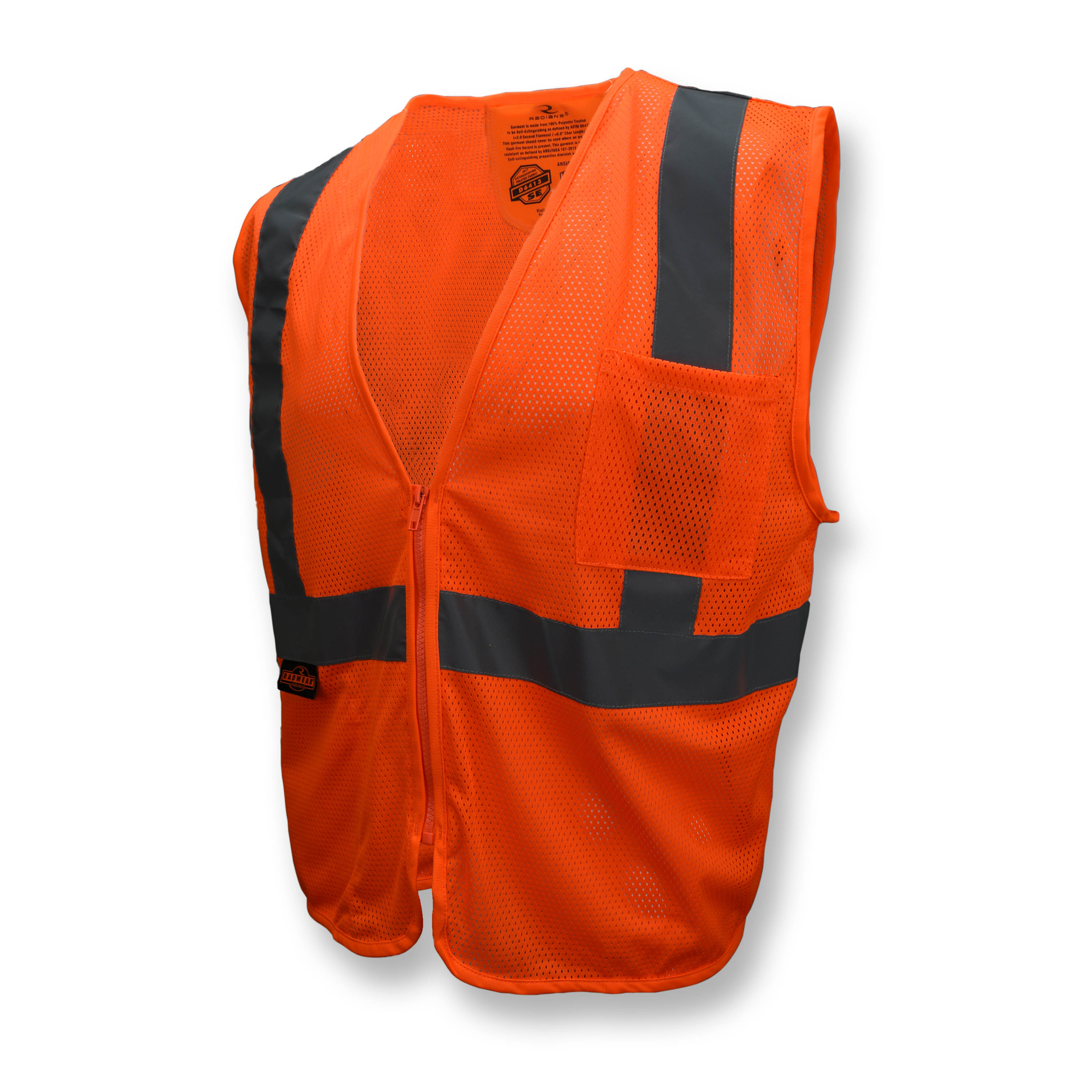 SV25 Economy Class 2 Self Extinguishing Mesh Safety Vest with Zipper - Orange - Size L