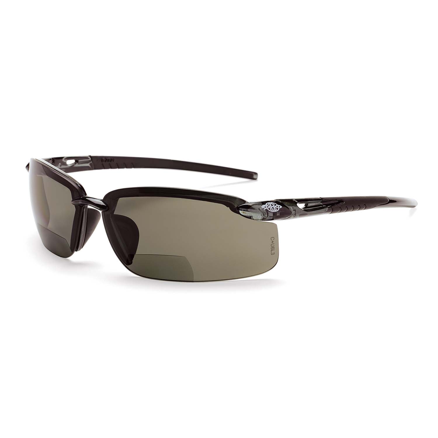 ES5 Bifocal Safety Eyewear - Crystal Black Frame - Polarized Smoke Lens - 2.5 Diopter